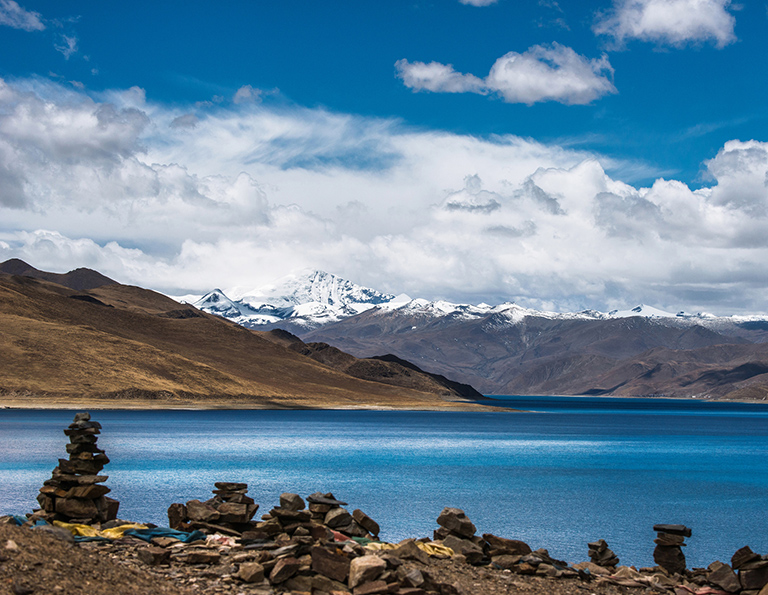 Tibetan Stone Marks beside Yamdrok Lake in Gyantse