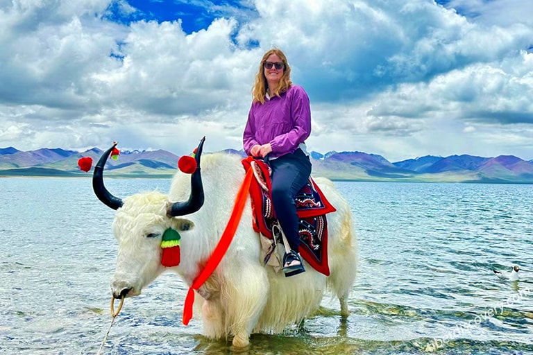 Our Guest Megan rode a Tibetan Yak in Namtso Lake Our Guest Megan rode a Tibetan Yak in Namtso Lake