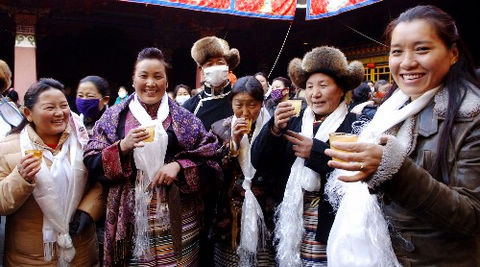 Tibetan Women Celebrating White Lhamo Festival