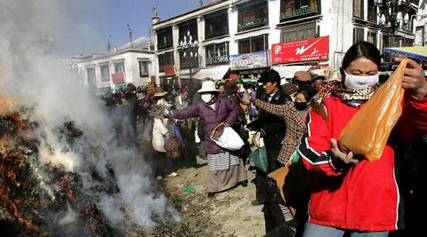 Tibetans Burning Aromatic Plants on Barkhor Street