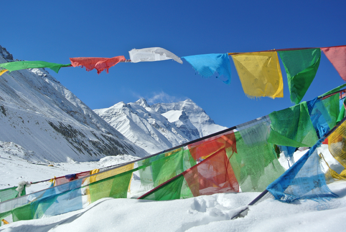 Tibet Photo - Praiyer flags on Mount Everest